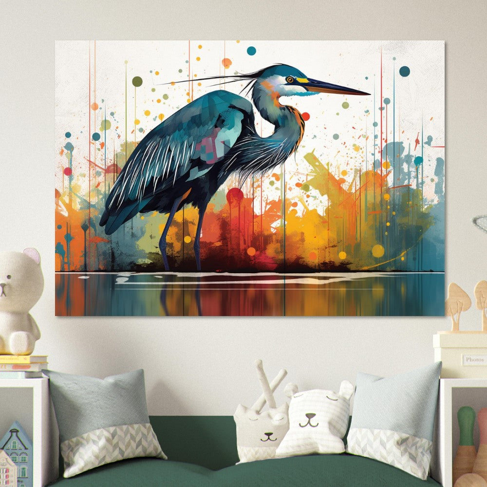 Colorful Heron Poster Print. Watercolor Great Bird Art Gift, Present for Mom, Dad. Rainbow Animal Wall Art