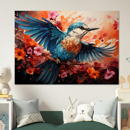 Impression d’affiche d’oiseau de martin-pêcheur. Cadeau d’art d’oiseau volant à l’aquarelle, cadeau pour maman, papa. Art mural animalier floral