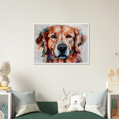 Red Golden Retriever (Framed) - Colorful Watercolor Style Print, Animal Wall Art Gift for Dog Lovers, Golden Mom, Dad