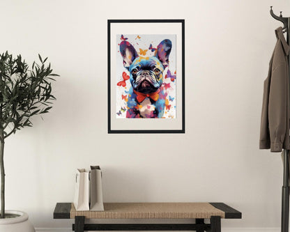 Impression de bouledogue français et de papillons - Cadeau d'art mural animal coloré pour les amoureux des chiens, maman Frenchie, papa Poster