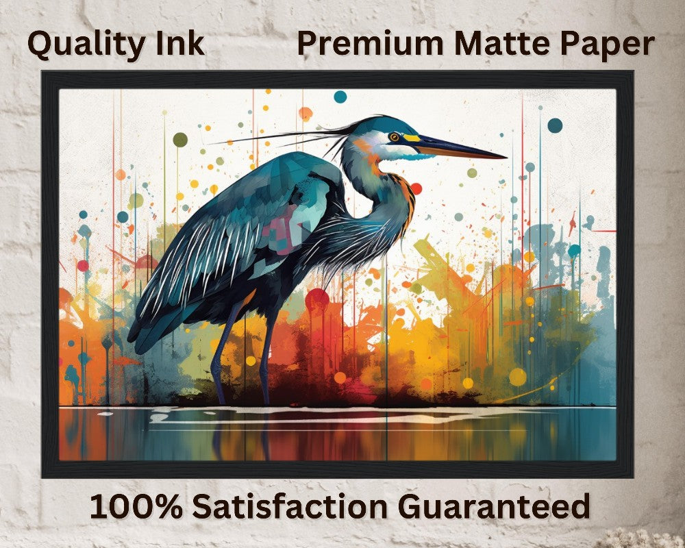 Colorful Heron Poster Print. Watercolor Great Bird Art Gift, Present for Mom, Dad. Rainbow Animal Wall Art