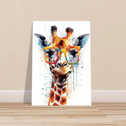 Watercolor Giraffe with Glasses Poster Print - Safari Decor, Colourful Animal Wall Art Painting Gift, Rainbow Watercolour Pop Art