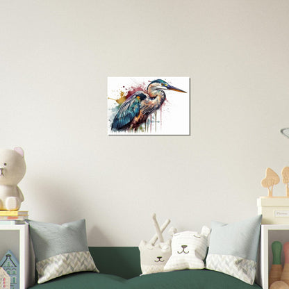 Colorful Heron Poster Print. Watercolor Great Bird Art Gift, Present for Mom, Dad. Rainbow Animal Wall Art