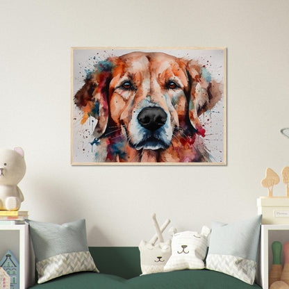 Red Golden Retriever (Framed) - Colorful Watercolor Style Print, Animal Wall Art Gift for Dog Lovers, Golden Mom, Dad