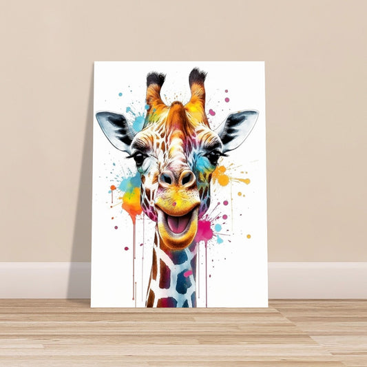 Happy Watercolor Giraffe Poster Print - Beautiful Safari Decor, Colourful Animal Wall Art Painting Gift, Rainbow Watercolour Pop Art