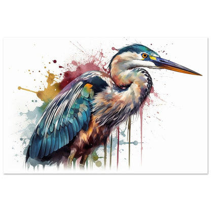 Colorful Heron Poster Print. Watercolor Great Bird Art Gift, Present for Mom, Dad. Rainbow Animal Wall Art