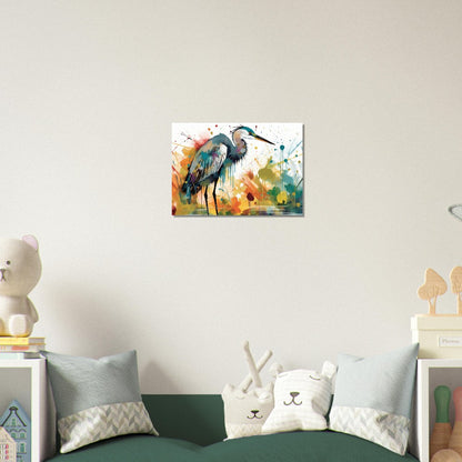 Colorful Heron Poster Print. Watercolor Great Bird Art Gift, Present for Mom, Dad. Rainbow Animal Wall Art