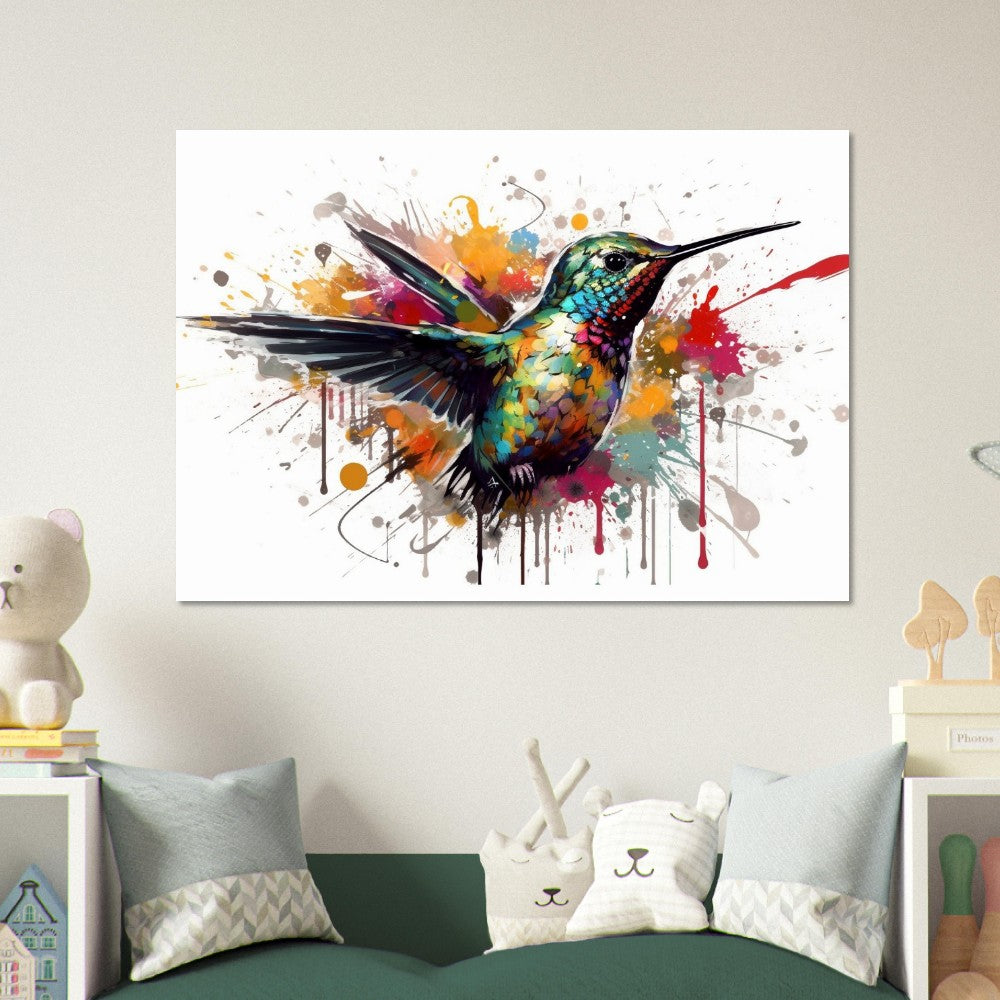 Colorful Hummingbird Poster Print. Watercolor Cute Bird Art Gift, Present for Mom, Dad. Safari Animal Wall Art