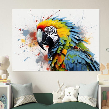 Colorful Macaw Parrot Poster Print. Watercolor Cute Bird Art Gift, Present for Mom, Dad. Safari Animal Wall Art