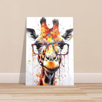 Watercolor Giraffe with Glasses Poster Print - Safari Decor, Colourful Animal Wall Art Painting Gift, Rainbow Watercolour Pop Art