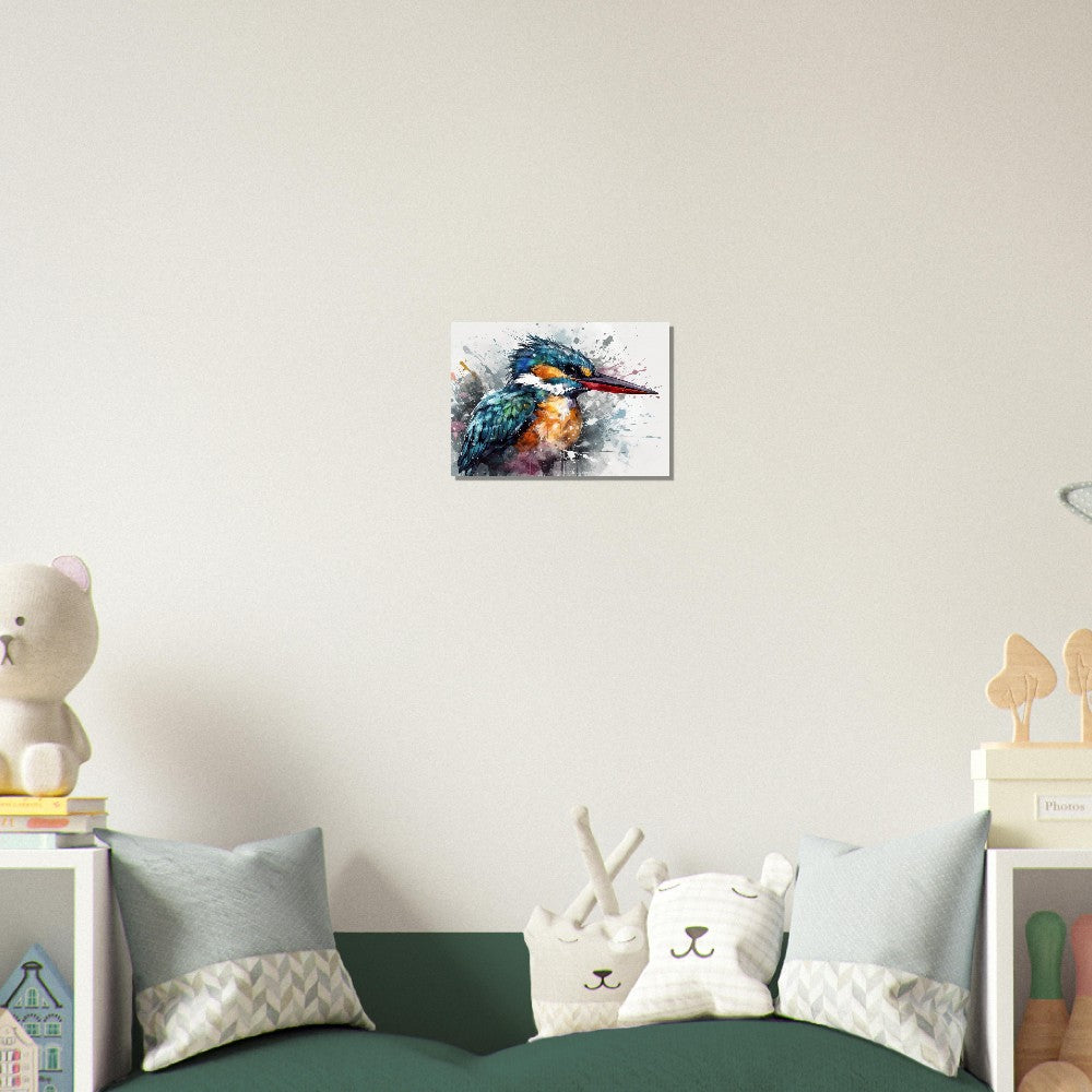 Impression d’affiche d’oiseau de martin-pêcheur. Cadeau d'art d'oiseau mignon à l'aquarelle, cadeau pour maman, papa. Art mural animalier floral