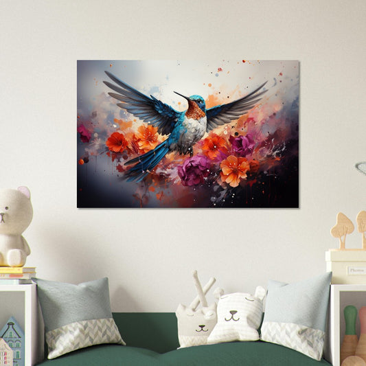 Colorful Hummingbird Poster Print. Watercolor Cute Bird Art Gift, Present for Mom, Dad. Rainbow Animal Wall Art