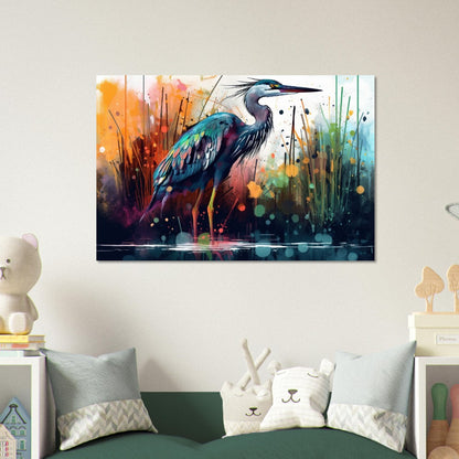 Colorful Heron Poster Print. Watercolor Great Bird Art Gift, Present for Mom, Dad. Rainbow Animal Wall Art