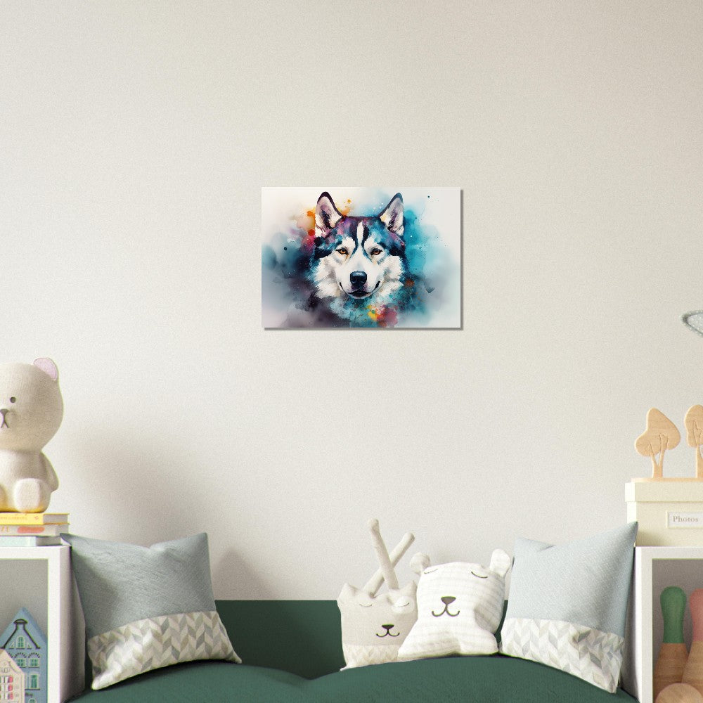 Affiche Husky sibérien - Impression colorée, cadeau d’art mural animal pour les amoureux des chiens, maman Husky, papa