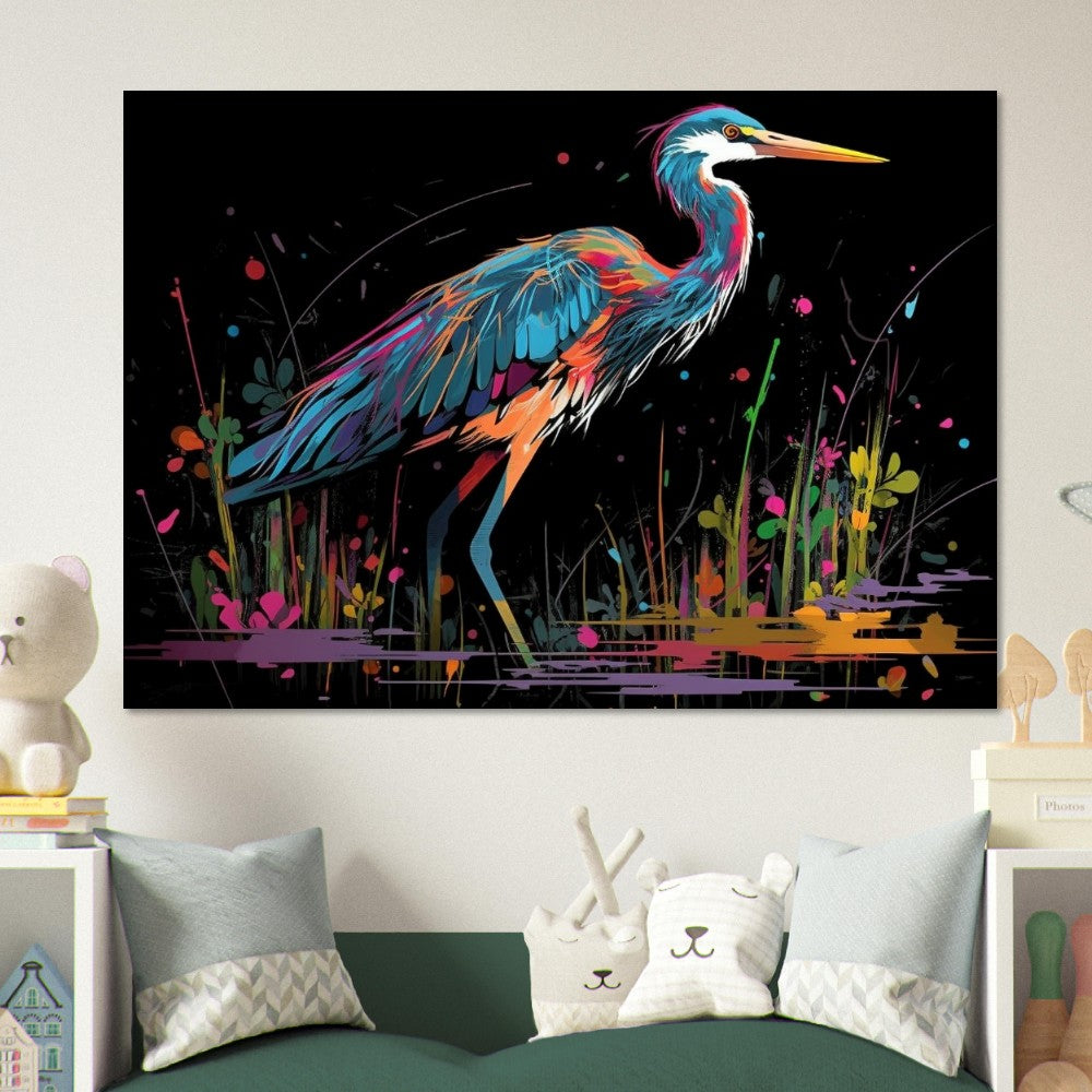 Colorful Heron Poster Print. Watercolor Great Bird Art Gift, Present for Mom, Dad. Rainbow Animal Wall Art