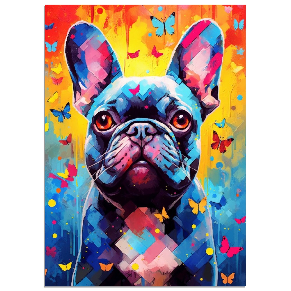 Impression de bouledogue français et de papillons - Cadeau d'art mural animal coloré pour les amoureux des chiens, maman Frenchie, papa Poster