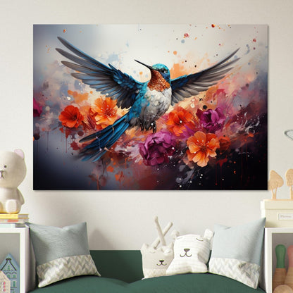 Colorful Hummingbird Poster Print. Watercolor Cute Bird Art Gift, Present for Mom, Dad. Rainbow Animal Wall Art