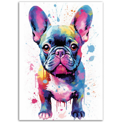 Affiche de chiot bouledogue français avec livraison gratuite ! Affiche colorée de chiot de pépinière d'aquarelle, cadeau d'art mural imprimé pour les amoureux des chiens, maman Frenchie, papa