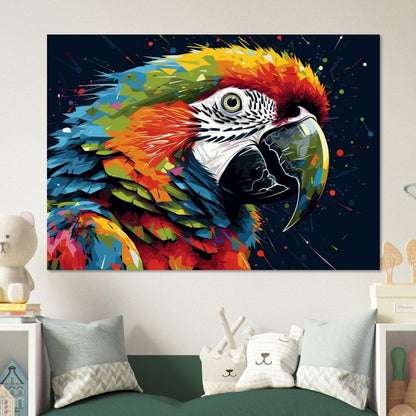 Colorful Macaw Parrot Poster Print. Watercolor Cute Bird Art Gift, Present for Mom, Dad. Safari Animal Wall Art