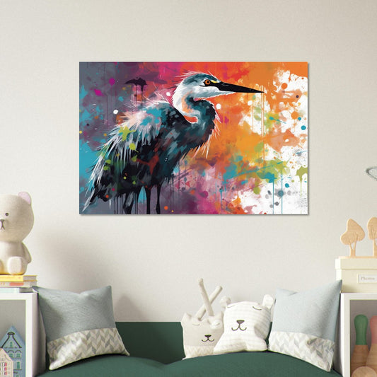 Colorful Heron Poster Print. Watercolor Great Bird Art Gift, Present for Mom, Dad. Rainbow Animal Wall Art