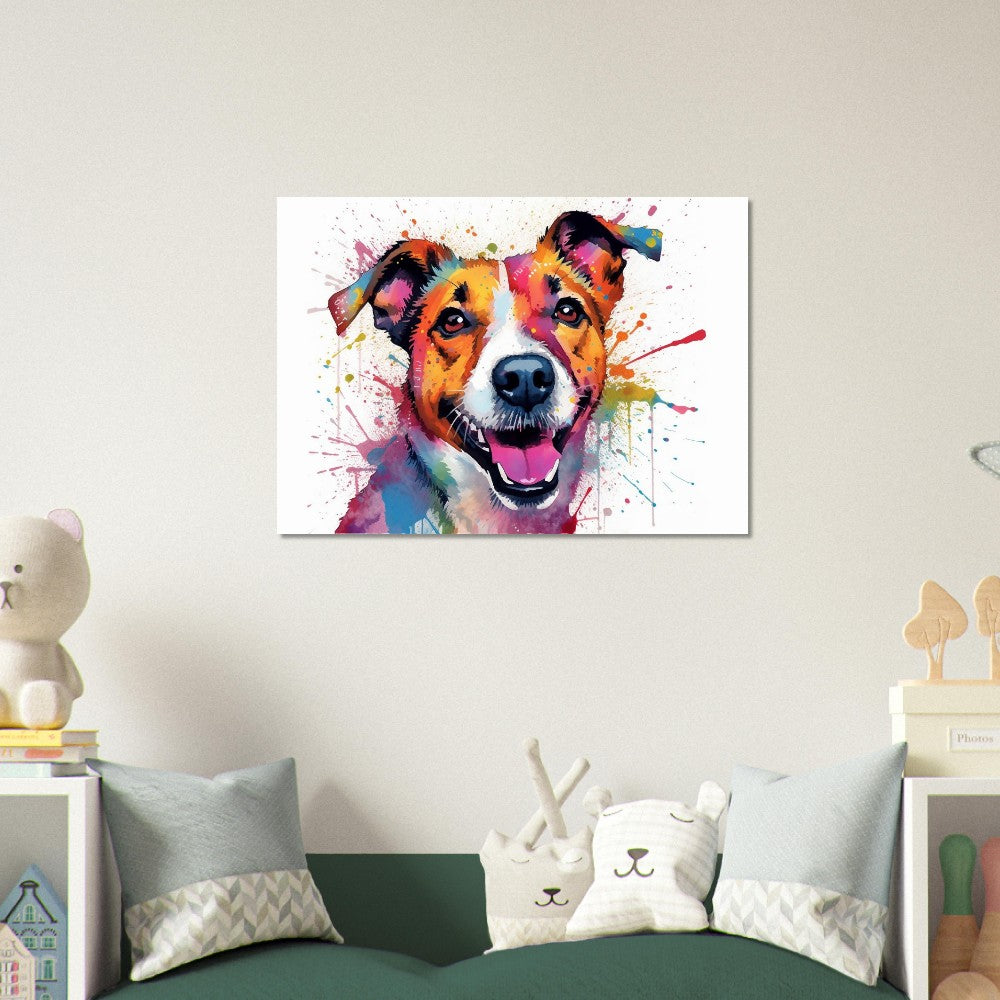 Jack-Russell-Terrier-Poster – bunter Aquarell-Pop-Art-Druck, Tier-Wandkunst-Geschenk für Hundeliebhaber, Mama, Papa