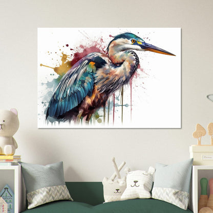 Colorful Heron Poster Print. Watercolor Great Bird Art Gift, Present for Mom, Dad. Rainbow Animal Wall Art