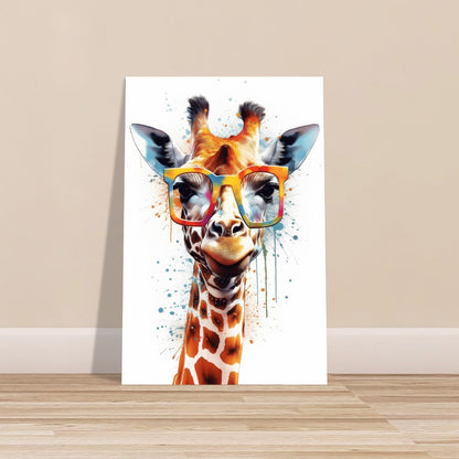 Watercolor Giraffe with Glasses Poster Print - Safari Decor, Colourful Animal Wall Art Painting Gift, Rainbow Watercolour Pop Art