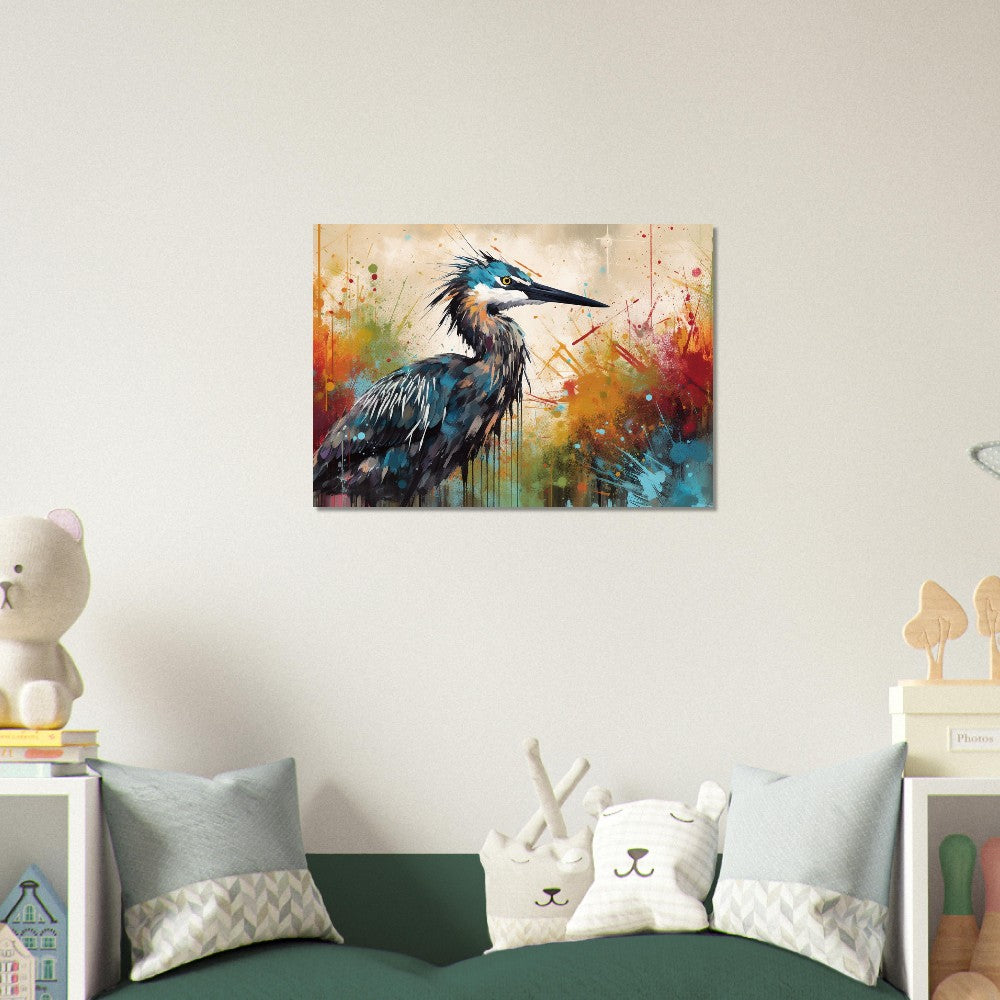 Colorful Heron Poster Print. Watercolor Great Bird Art Gift, Present for Mom, Dad. Rainbow Animal Wall Art