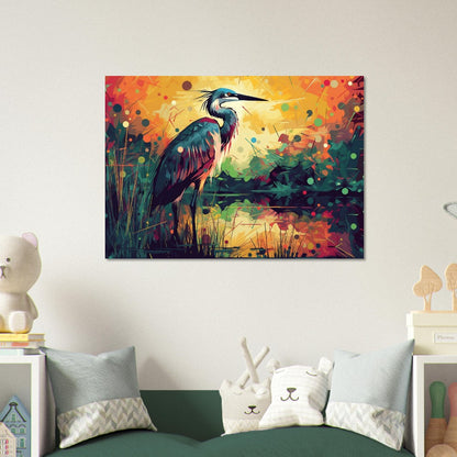 Colorful Heron Poster Print. Watercolor Great Bird Art Gift, Present for Mom, Dad. Rainbow Animal Wall Art