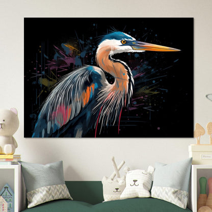 Colorful Heron Poster Print. Watercolor Great Bird Art Gift, Present for Mom, Dad. Rainbow Animal Wall Art