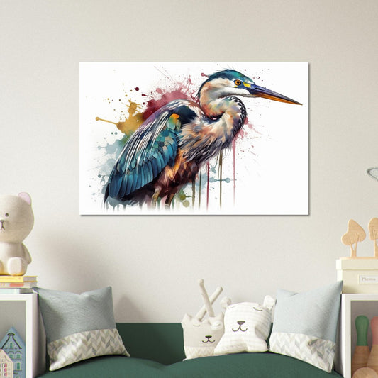 Colorful Heron Poster Print. Watercolor Great Bird Art Gift, Present for Mom, Dad. Rainbow Animal Wall Art