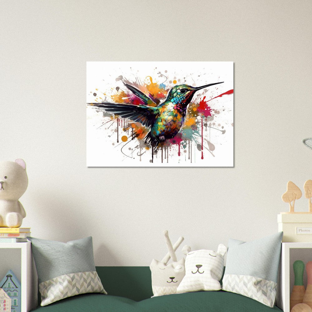 Colorful Hummingbird Poster Print. Watercolor Cute Bird Art Gift, Present for Mom, Dad. Safari Animal Wall Art