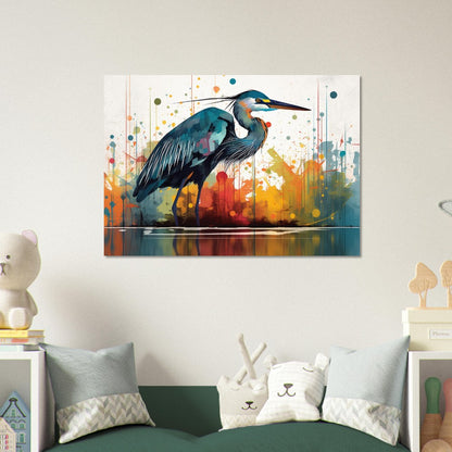 Colorful Heron Poster Print. Watercolor Great Bird Art Gift, Present for Mom, Dad. Rainbow Animal Wall Art