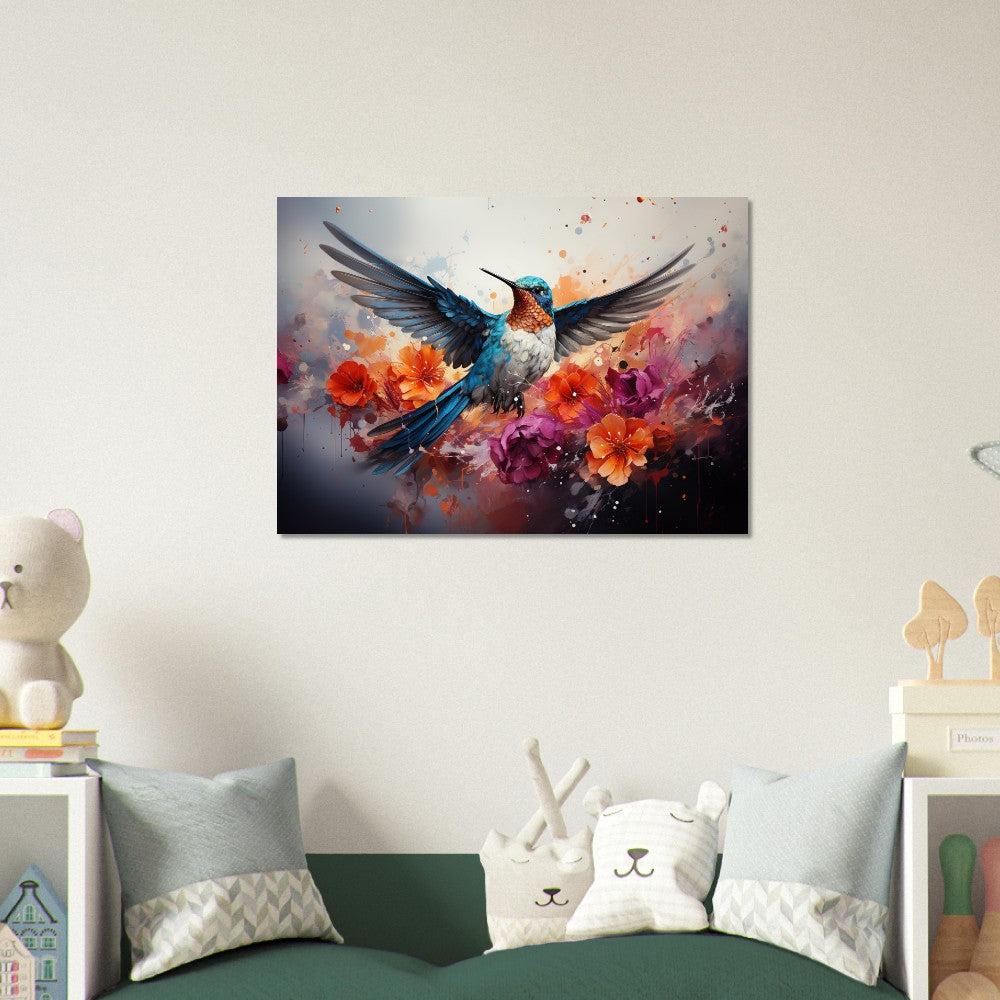 Colorful Hummingbird Poster Print. Watercolor Cute Bird Art Gift, Present for Mom, Dad. Rainbow Animal Wall Art