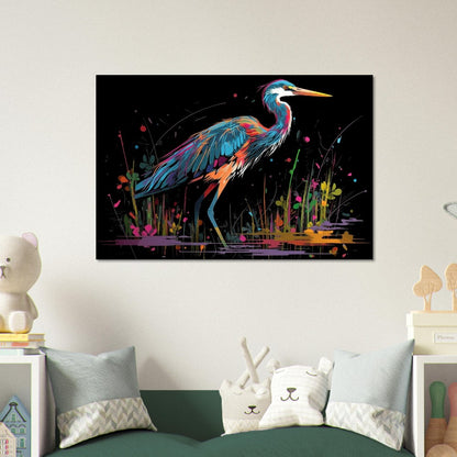 Colorful Heron Poster Print. Watercolor Great Bird Art Gift, Present for Mom, Dad. Rainbow Animal Wall Art