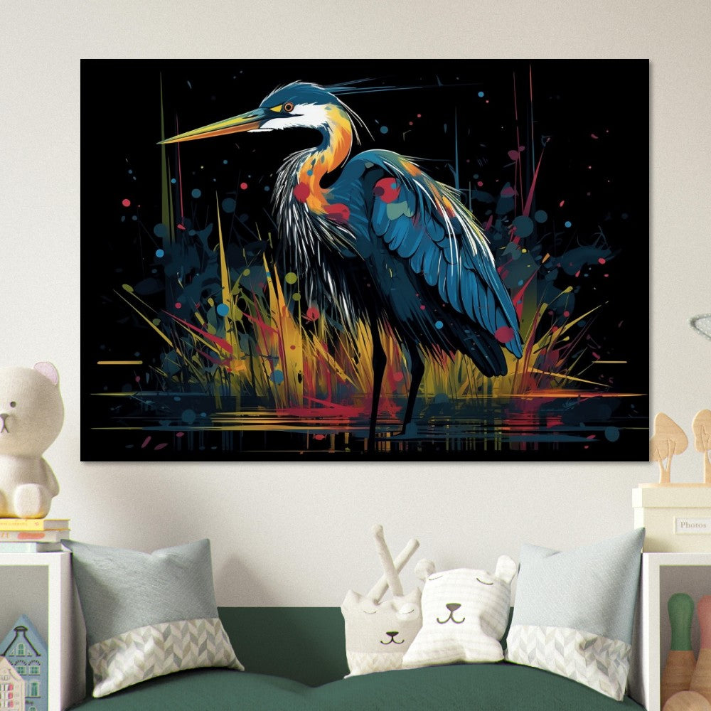 Colorful Heron Poster Print. Watercolor Great Bird Art Gift, Present for Mom, Dad. Rainbow Animal Wall Art