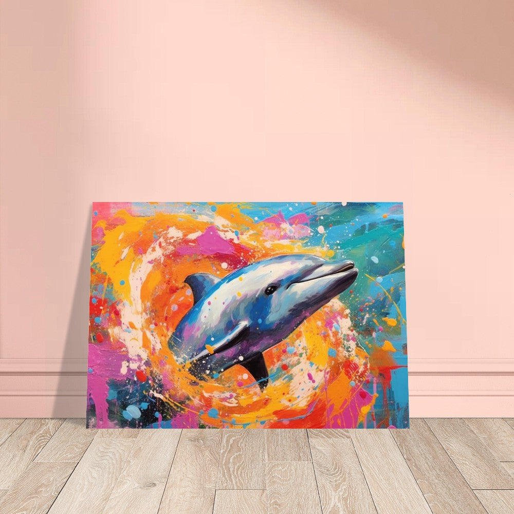 Swimming Dolphin Poster. Rainbow Sea Animal Wall Art Print. Sunrise coastal colorful beach gift. Bedroom Bathroom Office Nursery