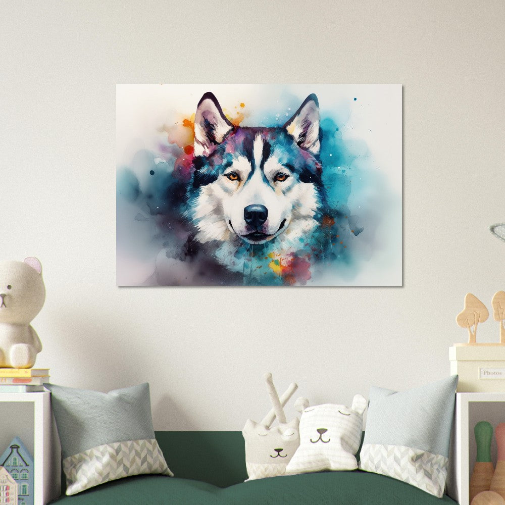 Affiche Husky sibérien - Impression colorée, cadeau d’art mural animal pour les amoureux des chiens, maman Husky, papa