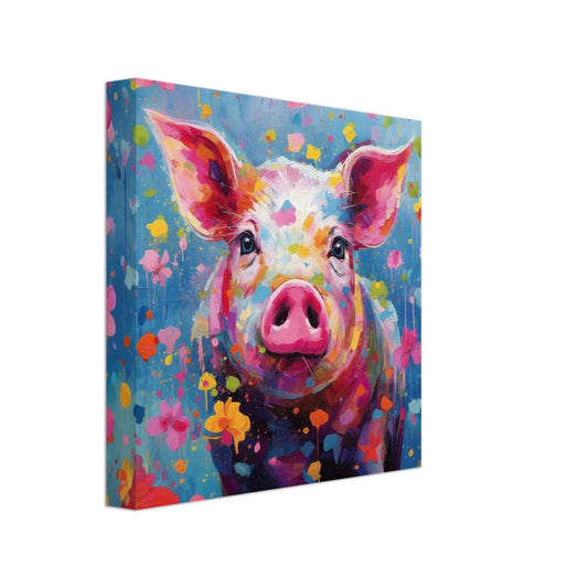 Colorful Pig Canvas Gallery Wrapped Wall Art - Square / Landscape Print Picture for Farmers, Farm Home Office, Living Room Decor, Dad, Mom