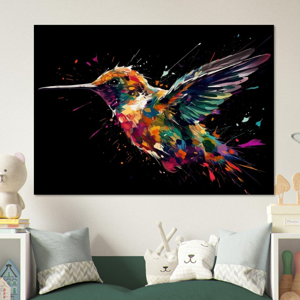 Colorful Hummingbird Poster Print. Watercolor Cute Bird Art Gift, Present for Mom, Dad. Safari Animal Wall Art