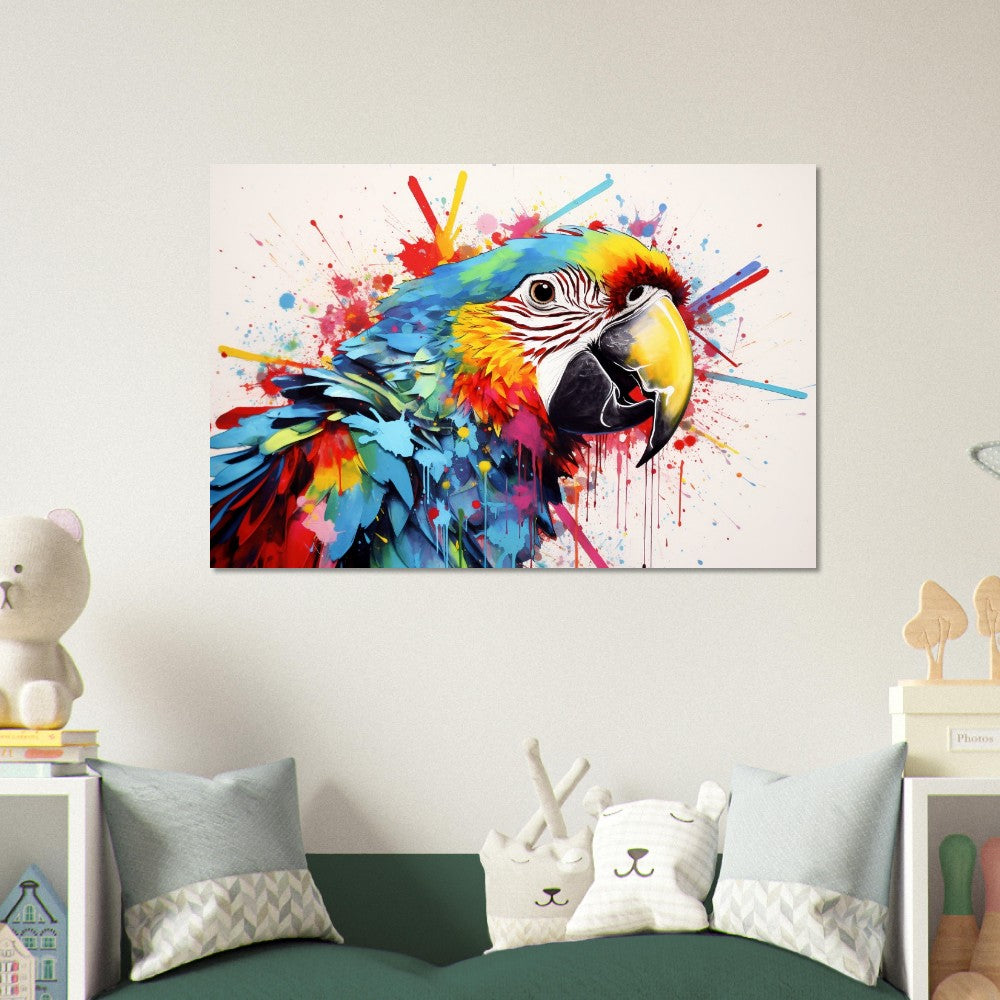 Colorful Macaw Parrot Poster Print. Watercolor Cute Bird Art Gift, Present for Mom, Dad. Safari Animal Wall Art