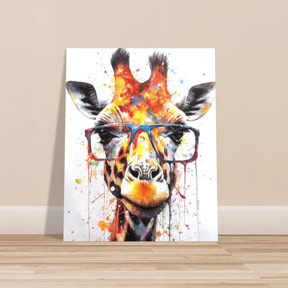 Watercolor Giraffe with Glasses Poster Print - Safari Decor, Colourful Animal Wall Art Painting Gift, Rainbow Watercolour Pop Art