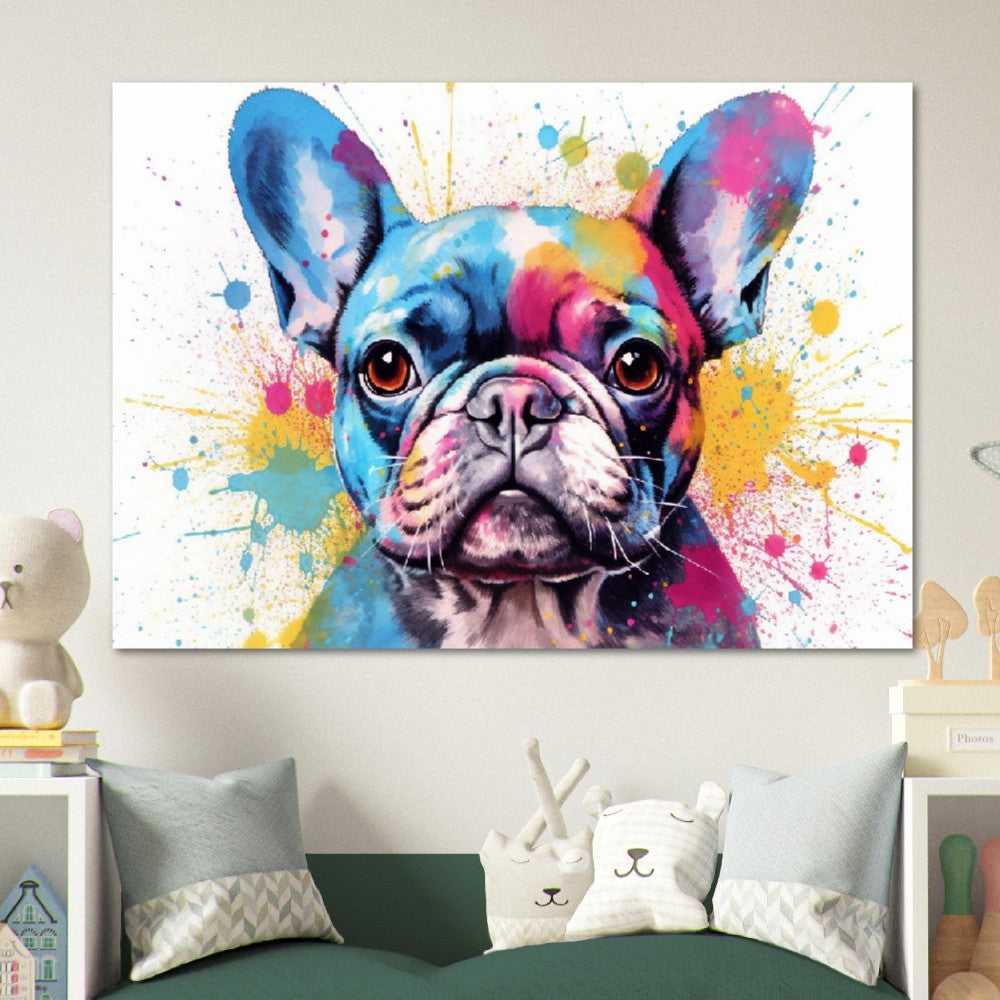 Affiche bouledogue français avec livraison gratuite ! Aquarelle colorée pépinière chiot affiche impression mur art cadeau pour les amoureux des chiens, Frenchie maman, papa