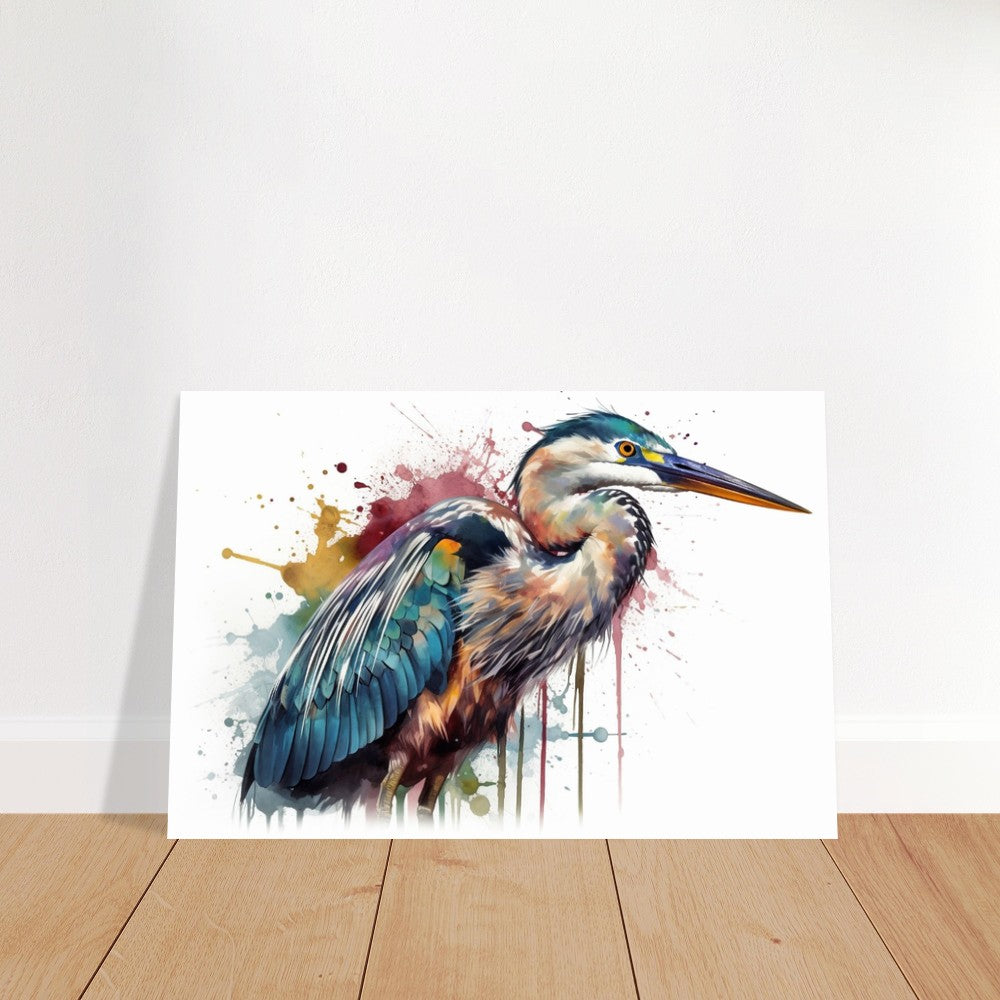 Colorful Heron Poster Print. Watercolor Great Bird Art Gift, Present for Mom, Dad. Rainbow Animal Wall Art