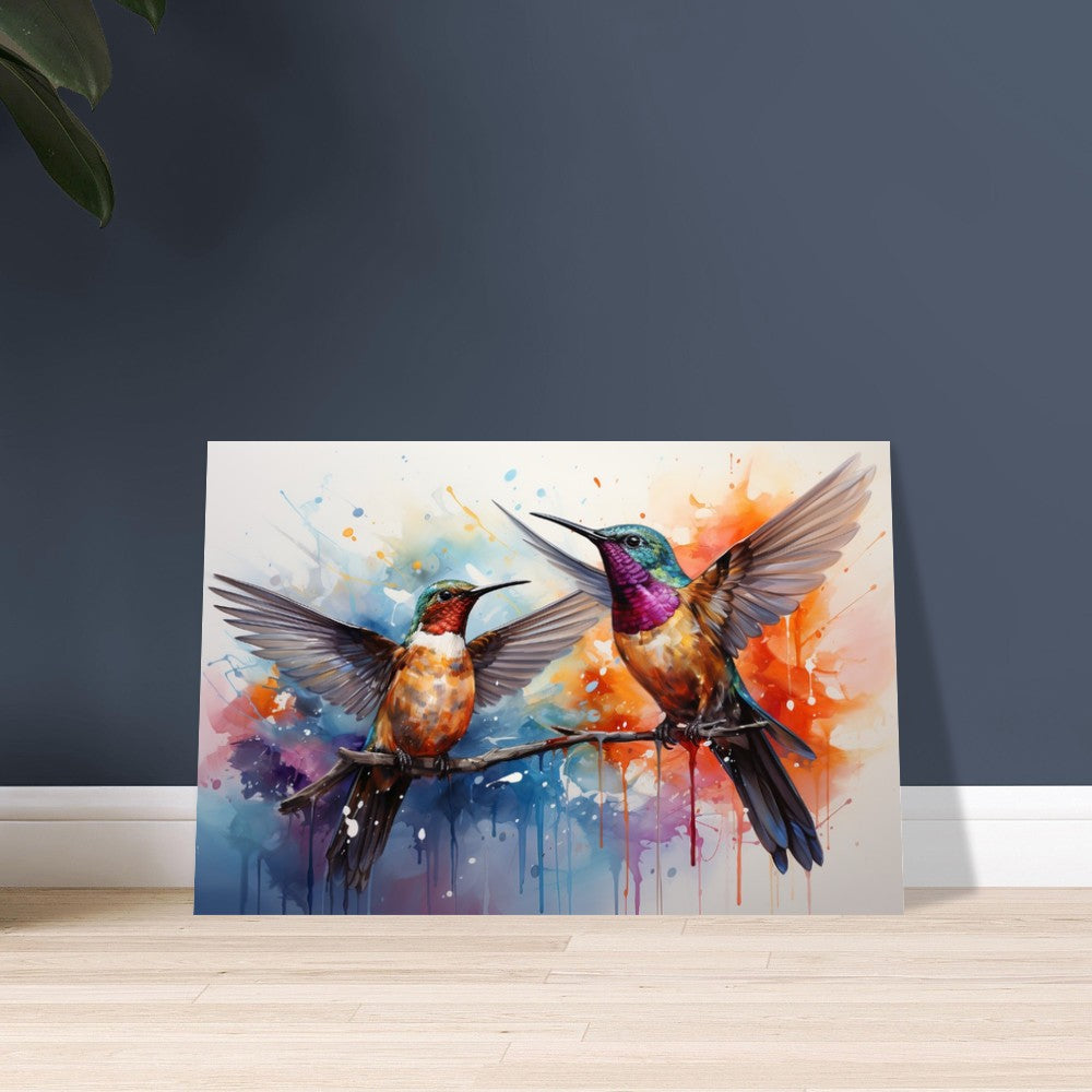 Colorful Hummingbird Poster Print. Two Watercolor Cute Birds Art Gift, Present for Mom, Dad. Rainbow Animal Wall Art