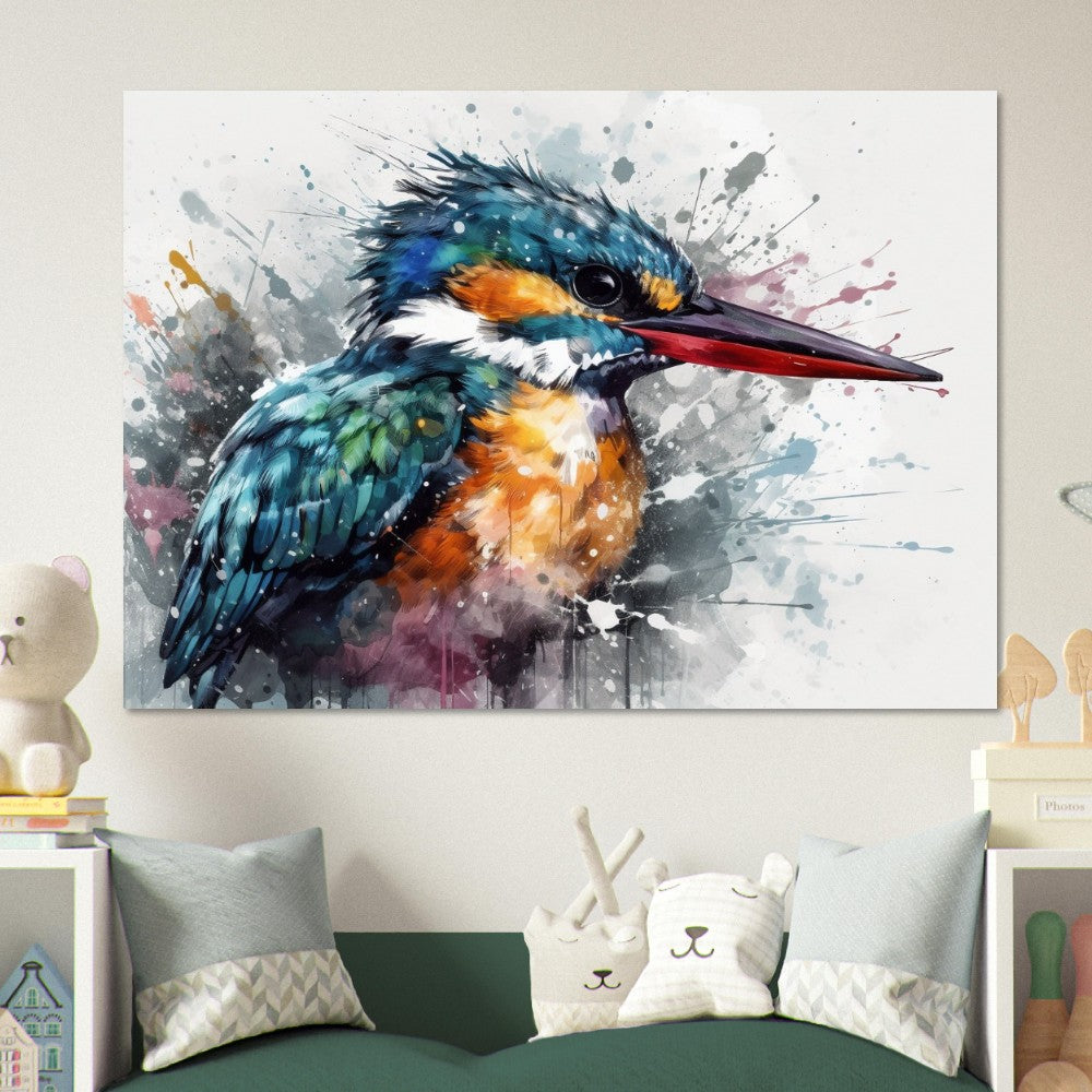 Impression d’affiche d’oiseau de martin-pêcheur. Cadeau d'art d'oiseau mignon à l'aquarelle, cadeau pour maman, papa. Art mural animalier floral