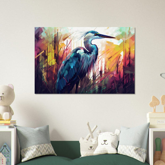 Colorful Heron Poster Print. Watercolor Great Bird Art Gift, Present for Mom, Dad. Rainbow Animal Wall Art