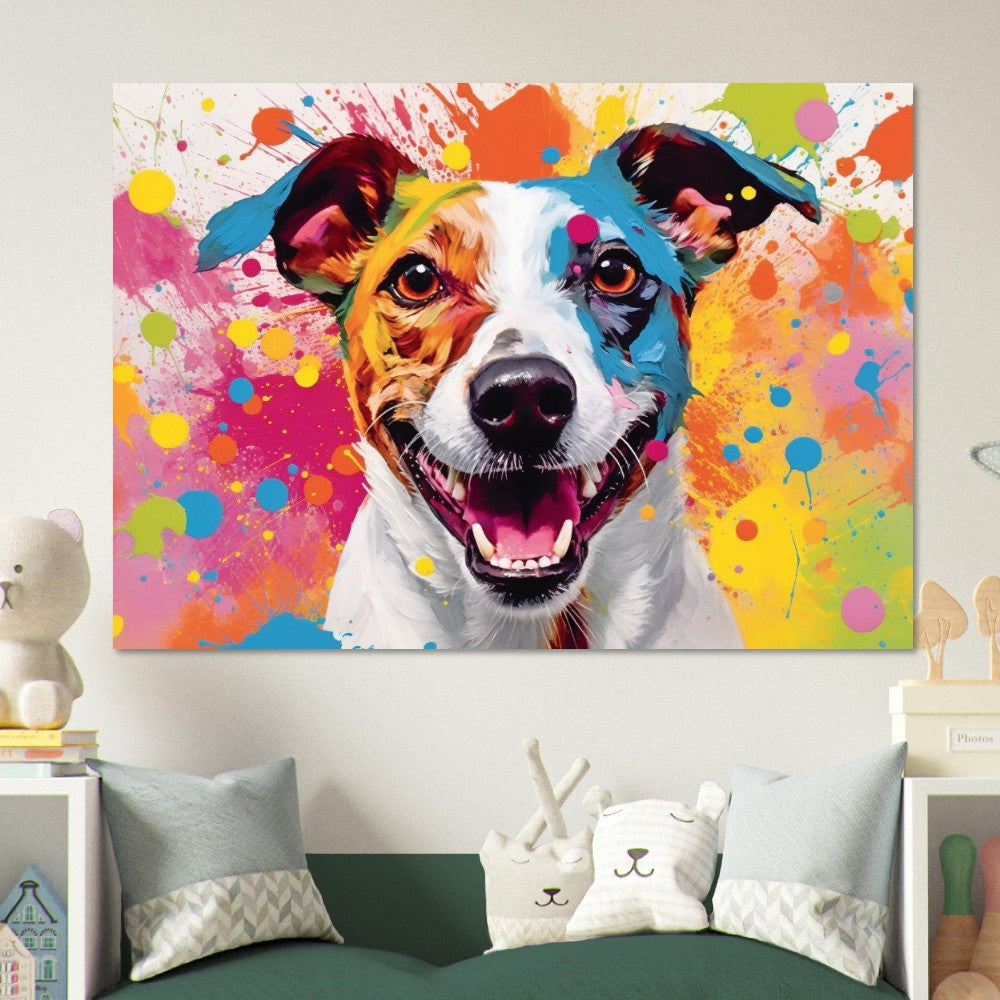 Jack-Russell-Terrier-Poster – bunter Aquarell-Pop-Art-Druck, Tier-Wandkunst-Geschenk für Hundeliebhaber, Mama, Papa