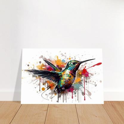 Colorful Hummingbird Poster Print. Watercolor Cute Bird Art Gift, Present for Mom, Dad. Safari Animal Wall Art