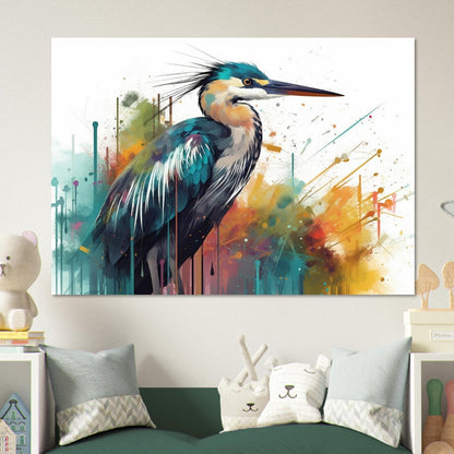 Colorful Heron Poster Print. Watercolor Great Bird Art Gift, Present for Mom, Dad. Rainbow Animal Wall Art